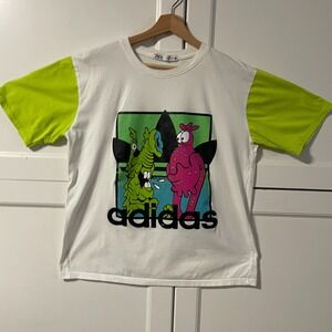 Zara Adidas Graphic Tee White Lime Green Monster Trefoil Logo Shirt Mens L